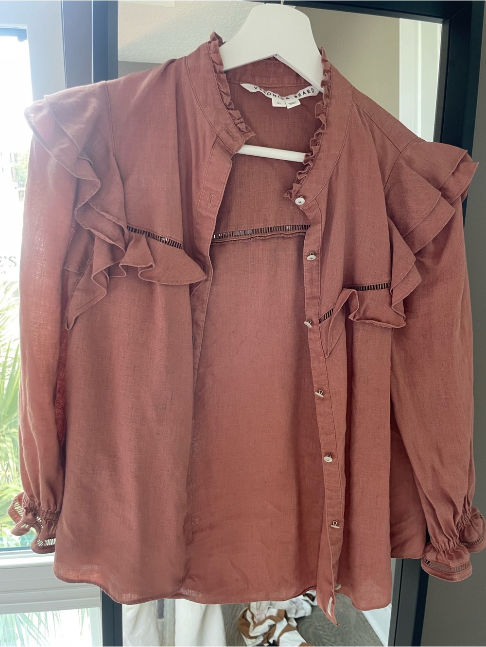 Veronica Beard Ruffle-Trim Blouse in Dusty Rose